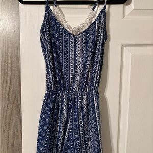 Blue and White Patterned Romper